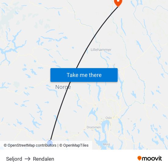 Seljord to Rendalen map