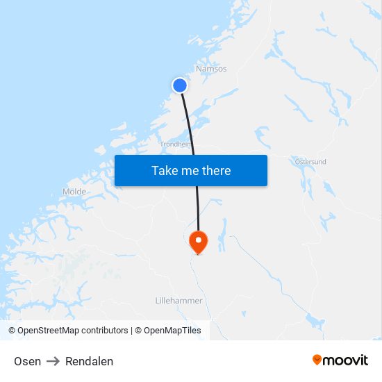 Osen to Rendalen map
