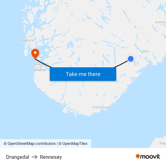 Drangedal to Rennesøy map