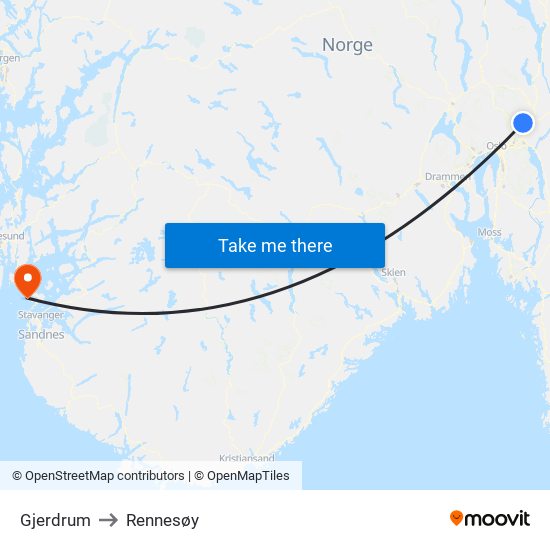 Gjerdrum to Rennesøy map