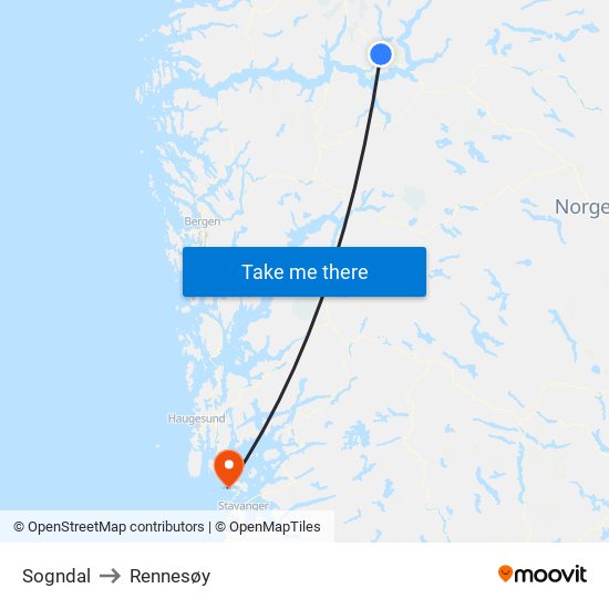 Sogndal to Rennesøy map