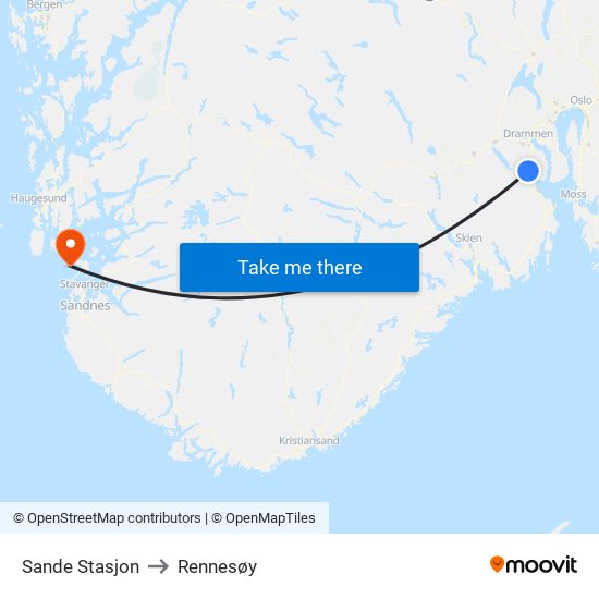 Sande Stasjon to Rennesøy map