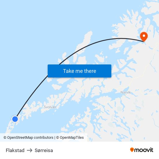 Flakstad to Sørreisa map