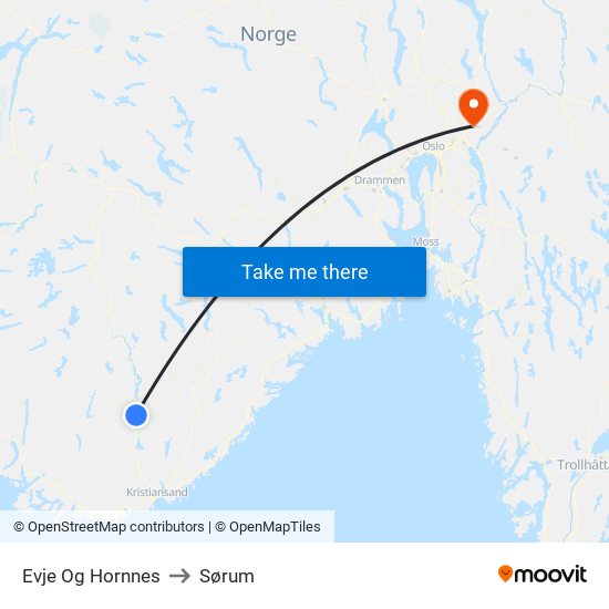 Evje Og Hornnes to Sørum map