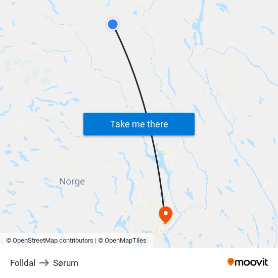 Folldal to Sørum map