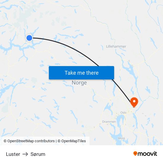 Luster to Sørum map