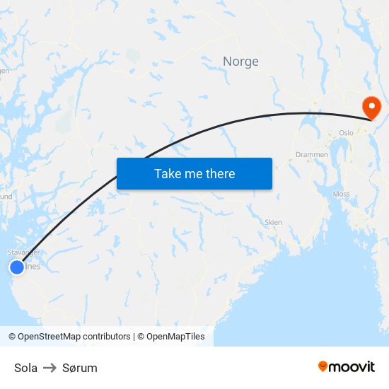 Sola to Sørum map