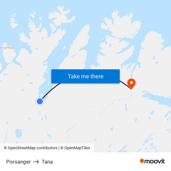 Porsanger to Tana map