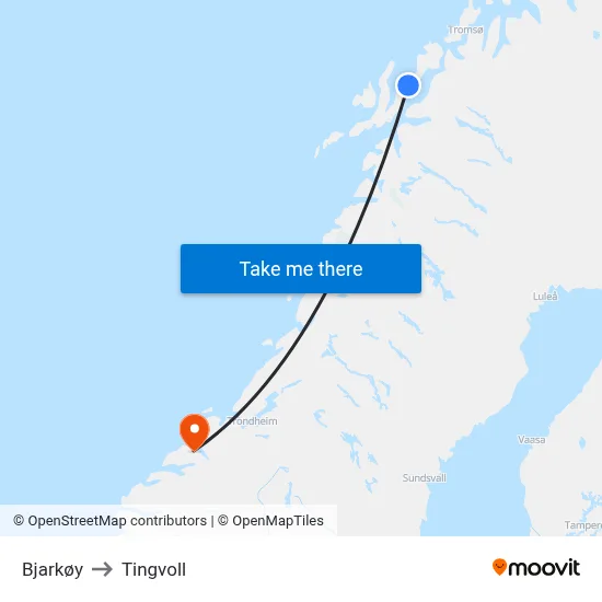 Bjarkøy to Tingvoll map