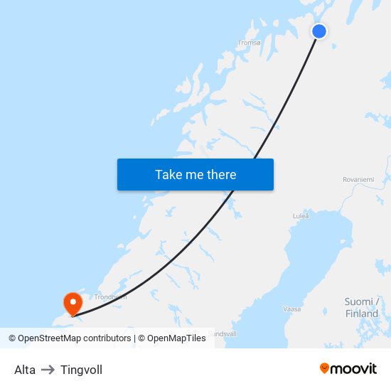 Alta to Tingvoll map
