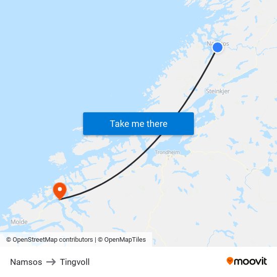 Namsos to Tingvoll map