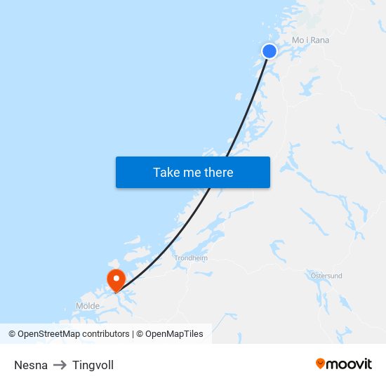 Nesna to Tingvoll map