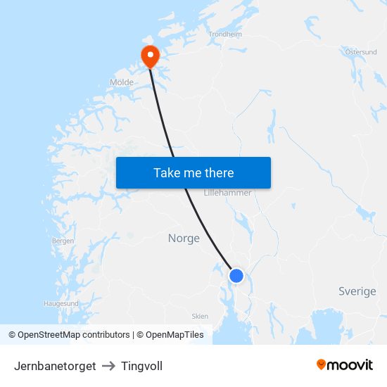 Jernbanetorget to Tingvoll map