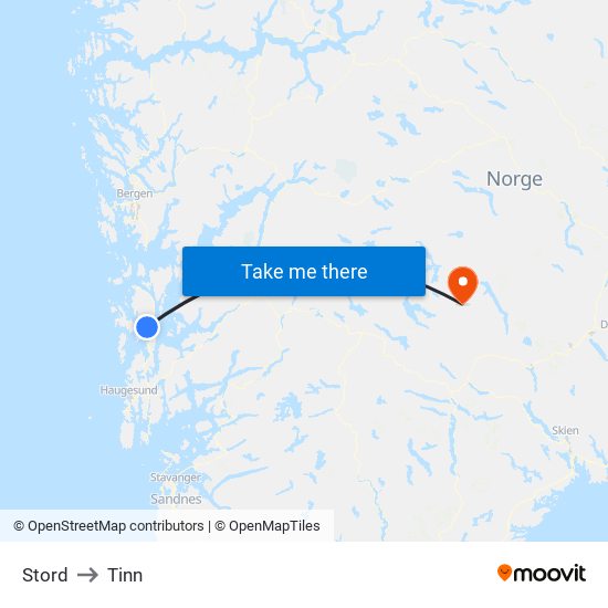 Stord to Tinn map