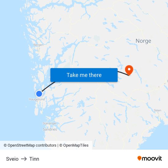 Sveio to Tinn map