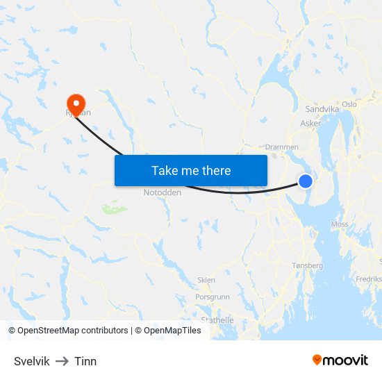 Svelvik to Tinn map