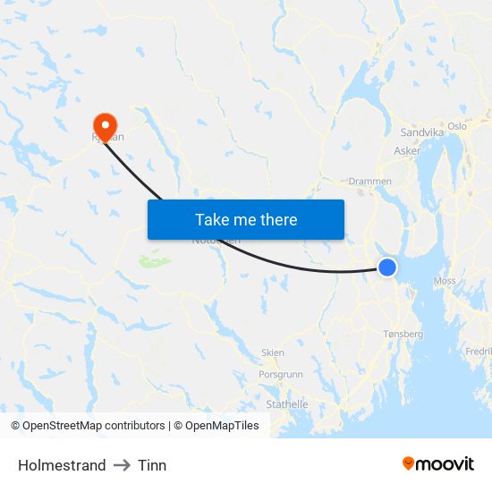 Holmestrand to Tinn map