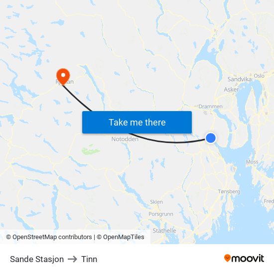 Sande Stasjon to Tinn map