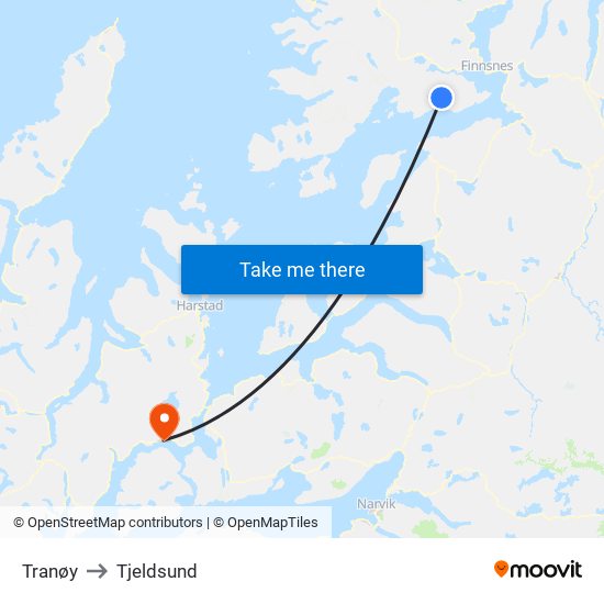 Tranøy to Tjeldsund map