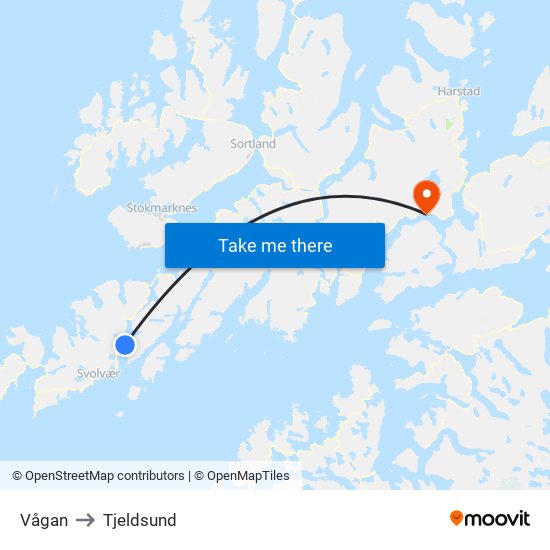 Vågan to Tjeldsund map