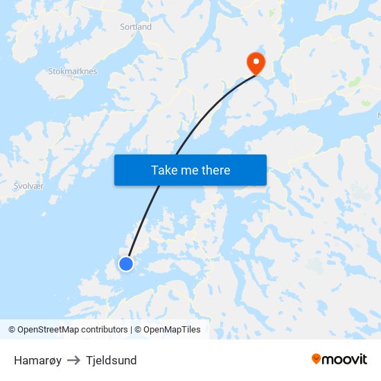 Hamarøy to Tjeldsund map