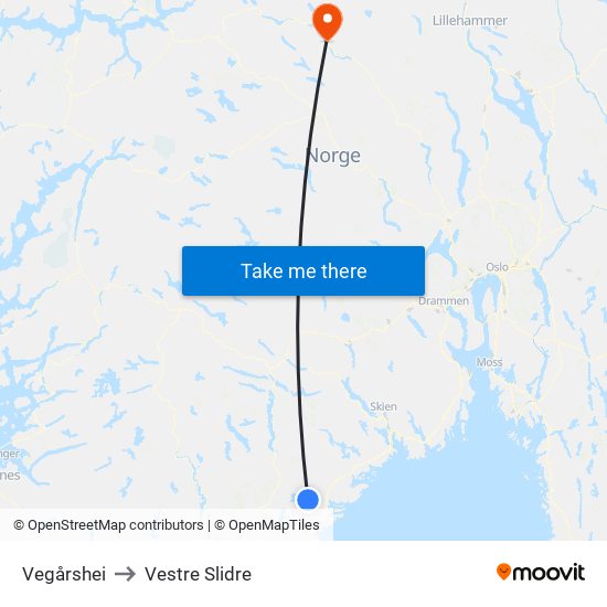 Vegårshei to Vestre Slidre map