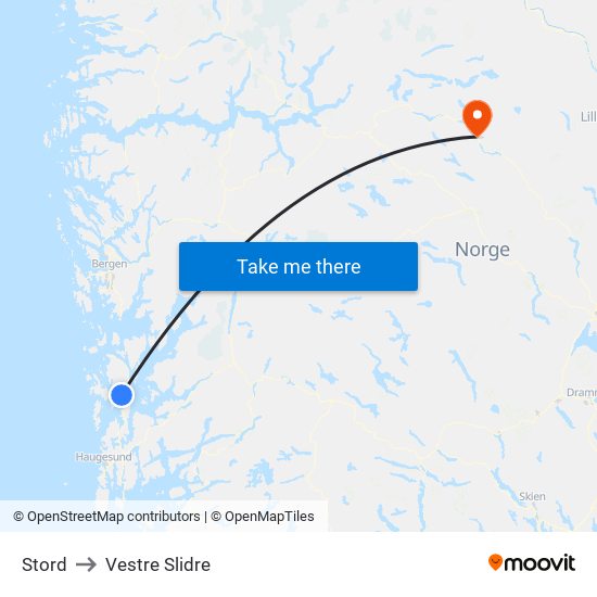 Stord to Vestre Slidre map