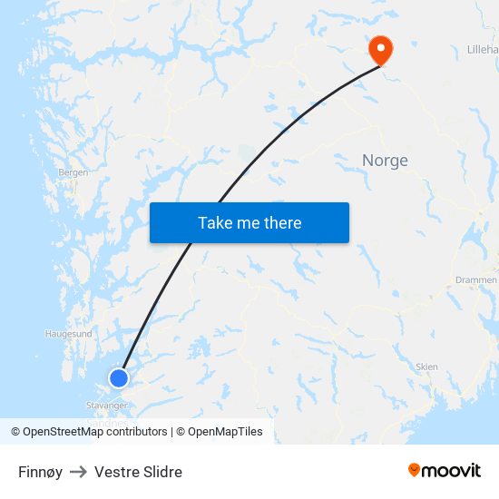 Finnøy to Vestre Slidre map