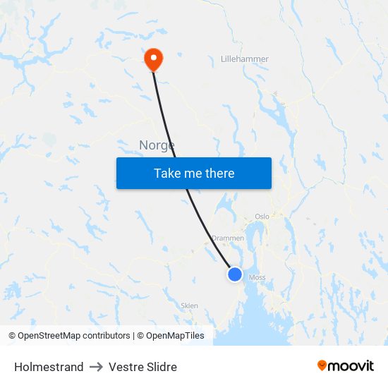 Holmestrand to Vestre Slidre map