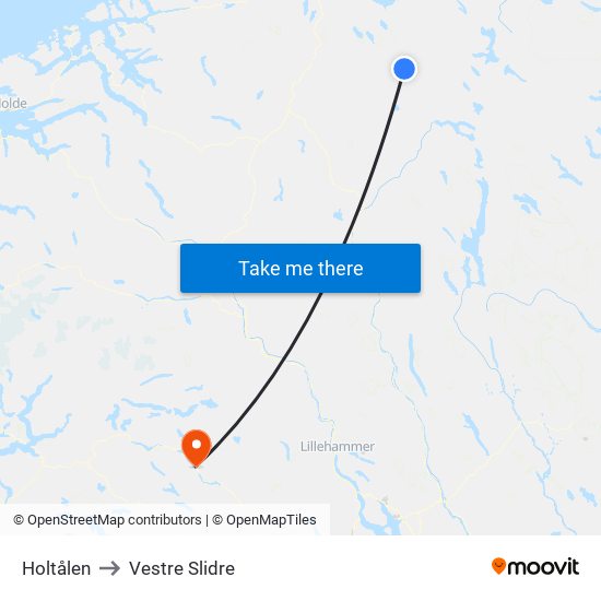 Holtålen to Vestre Slidre map