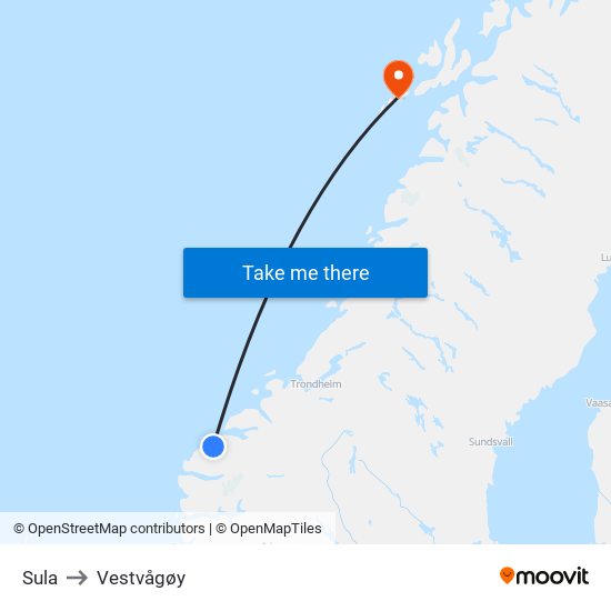 Sula to Vestvågøy map