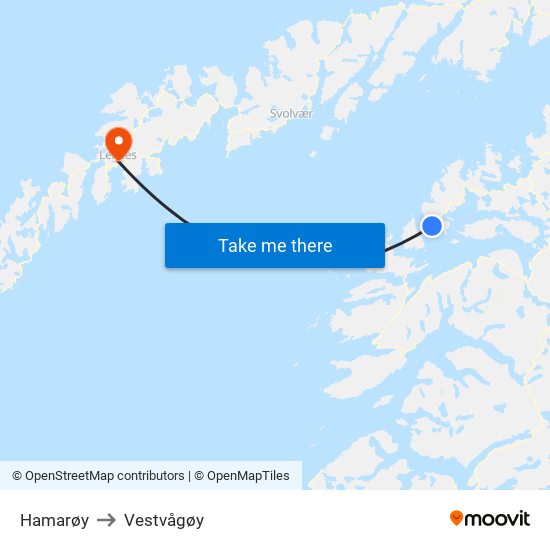 Hamarøy to Vestvågøy map