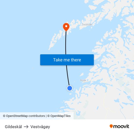 Gildeskål to Vestvågøy map