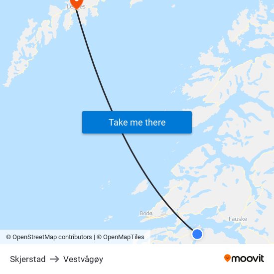 Skjerstad to Vestvågøy map