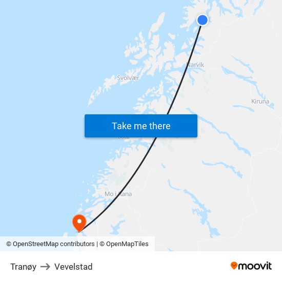 Tranøy to Vevelstad map