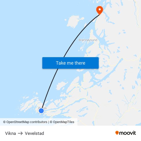 Vikna to Vevelstad map
