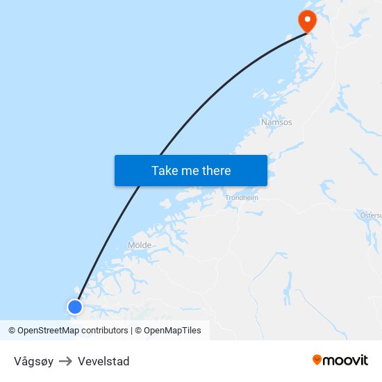 Vågsøy to Vevelstad map