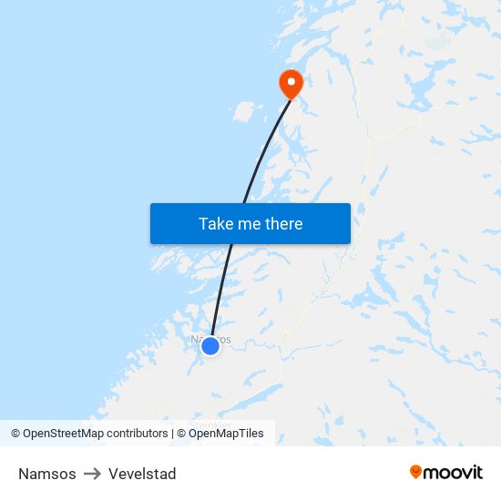 Namsos to Vevelstad map