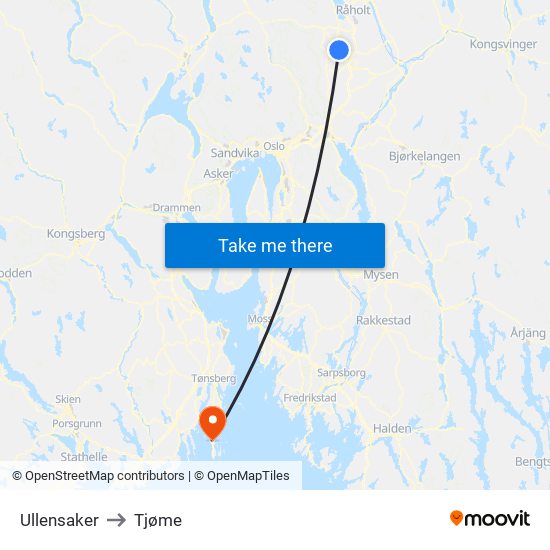 Ullensaker to Tjøme map