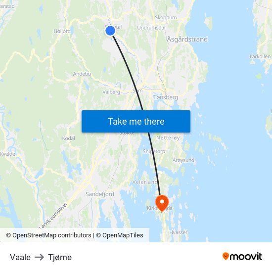Vaale to Tjøme map