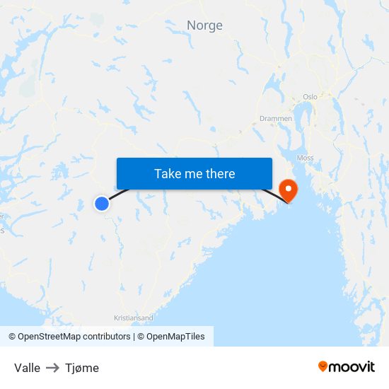 Valle to Tjøme map