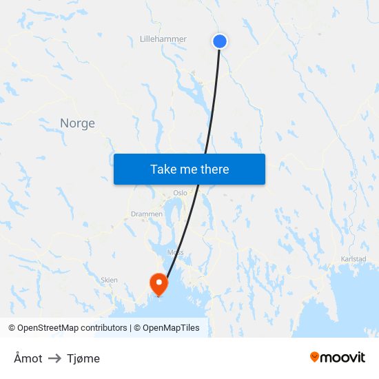 Åmot to Tjøme map