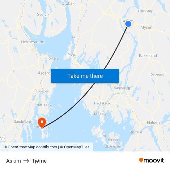 Askim to Tjøme map