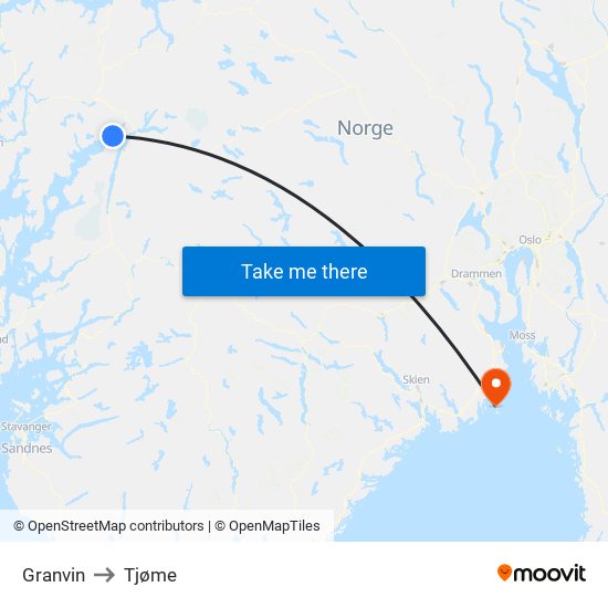 Granvin to Tjøme map