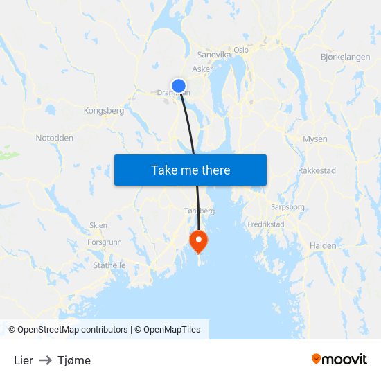 Lier to Tjøme map