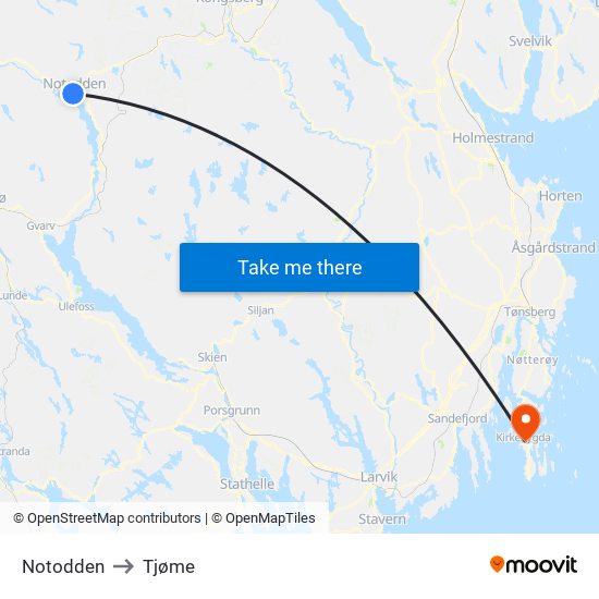 Notodden to Tjøme map