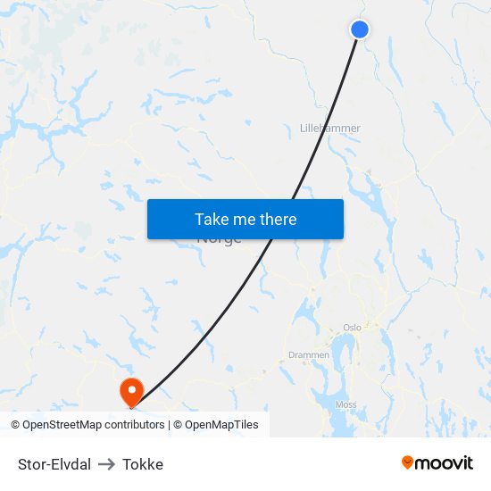 Stor-Elvdal to Tokke map