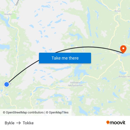 Bykle to Tokke map