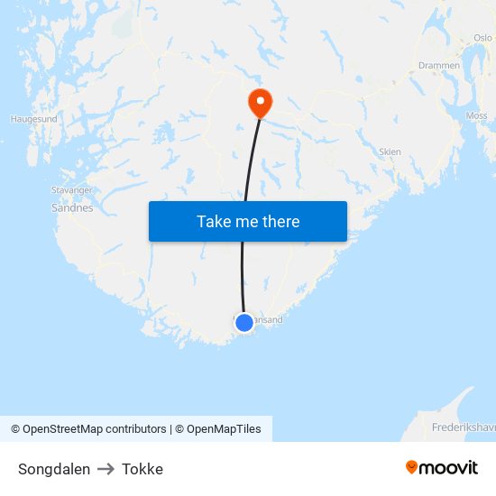 Songdalen to Tokke map