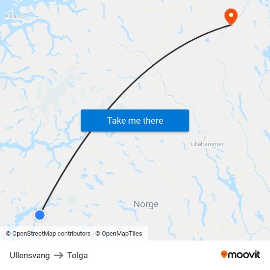 Ullensvang to Tolga map